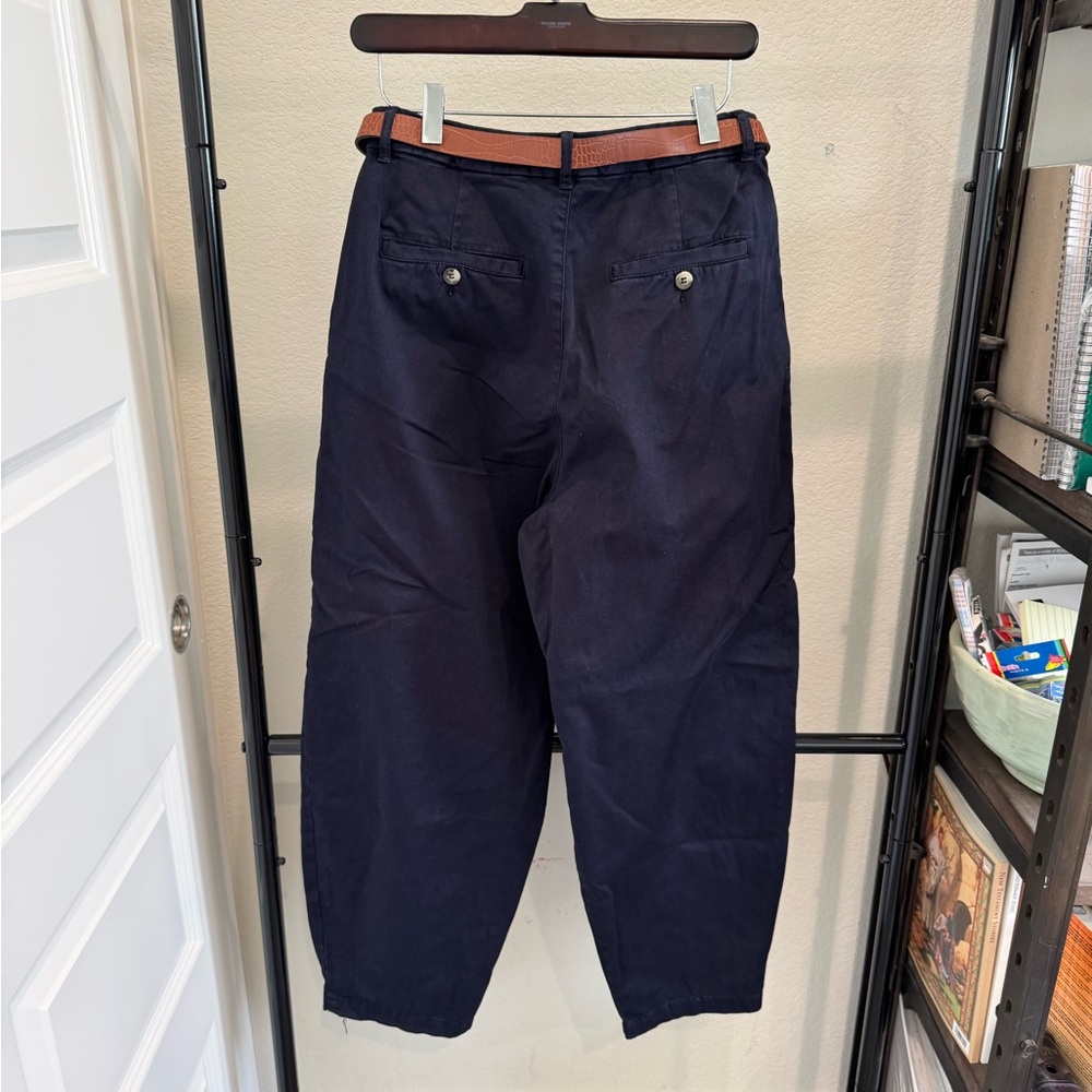 Zara Navy Blue Pants with Brown Belt - Picture 2 of 3